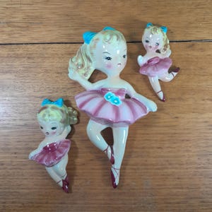 Vintage Lefton 3-piece ballerina set, wall plaques