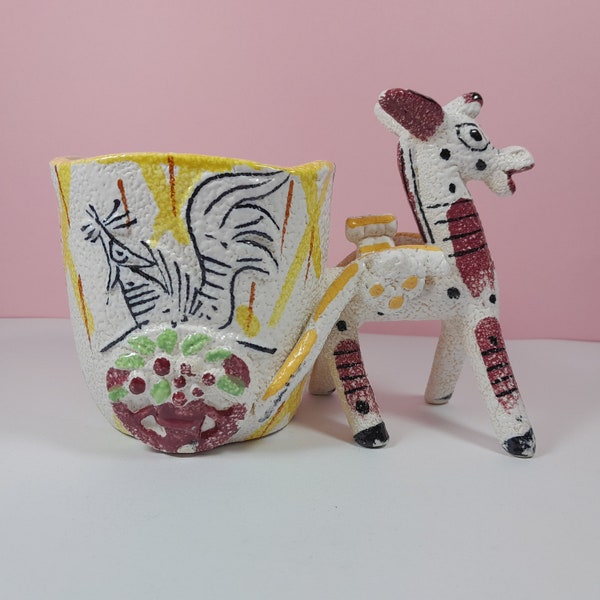 Large donkey cart ceramic featuring textured glaze, made in Japan