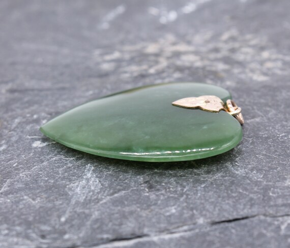 Vintage Chinese Nephrite Jade Heart Shaped Pendan… - image 4