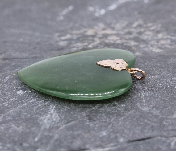 Vintage Chinese Nephrite Jade Heart Shaped Pendan… - image 3