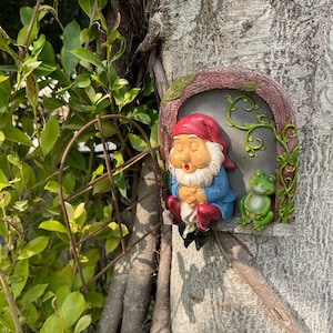 Kabouters Elf Open Venster Boom Gezicht Hars Dwerg met Kikker Boom Hugger Fairy Dwerg Venster Tuin Peeker Kabouters Boom Sculptuur