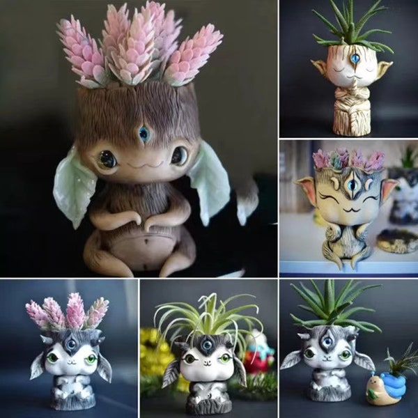 Alien Planter for Succulents Resin Flower Pot Tree Spirit Three Eyes ET Planter Vase Flower Succulents Vase Lovely Home Decoration