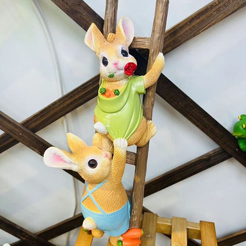 Rabbit Climbing Ladder Tree Face Rabbit Statue Resin Elf - Etsy