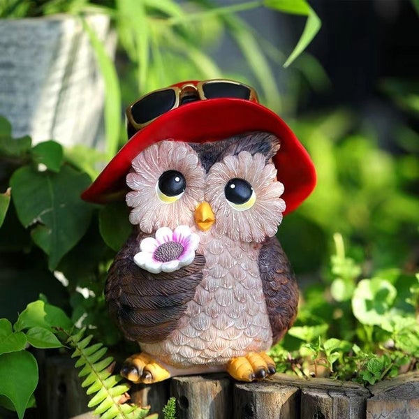 Hibou Figurine Hibou Statue Résine Hibou Sculptures Arbre Visage Jardin Animal Statue Fée Figurine Bureau Décor Cour Décor