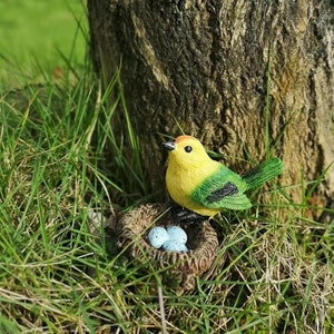 Bird Nest Resin Bird Figurine Bird Statue with Bird Nest Bird Egg Tree Face Fairy House Tree Hugger Garden Peeker Gnomes Bird Sculpture