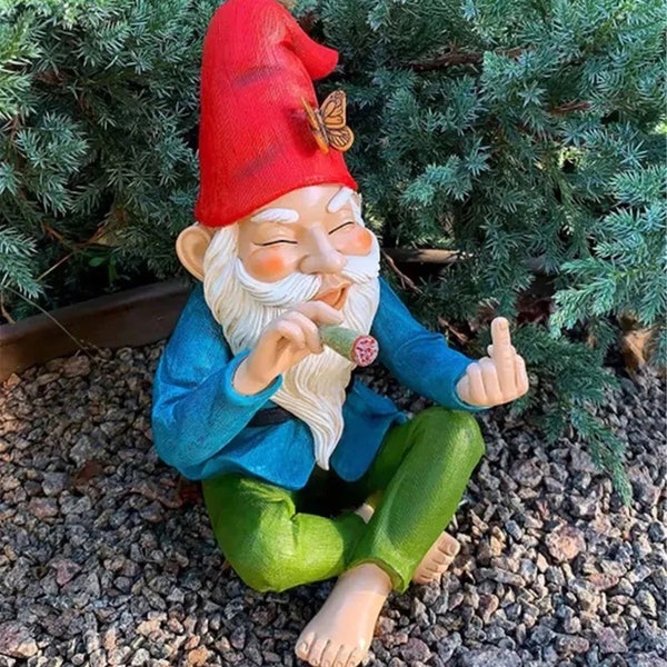 Sitting Gnomes Middle Finger Wizard Dwarf with Red Hat Tree Face Resin Tree Hugger Fairy Dwarf Home Decor Garden Decor