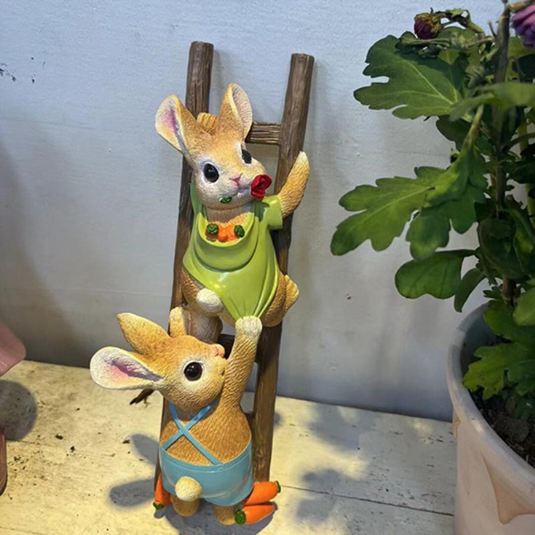 Rabbit Climbing Ladder Tree Face Rabbit Statue Resin Elf Climbing ...