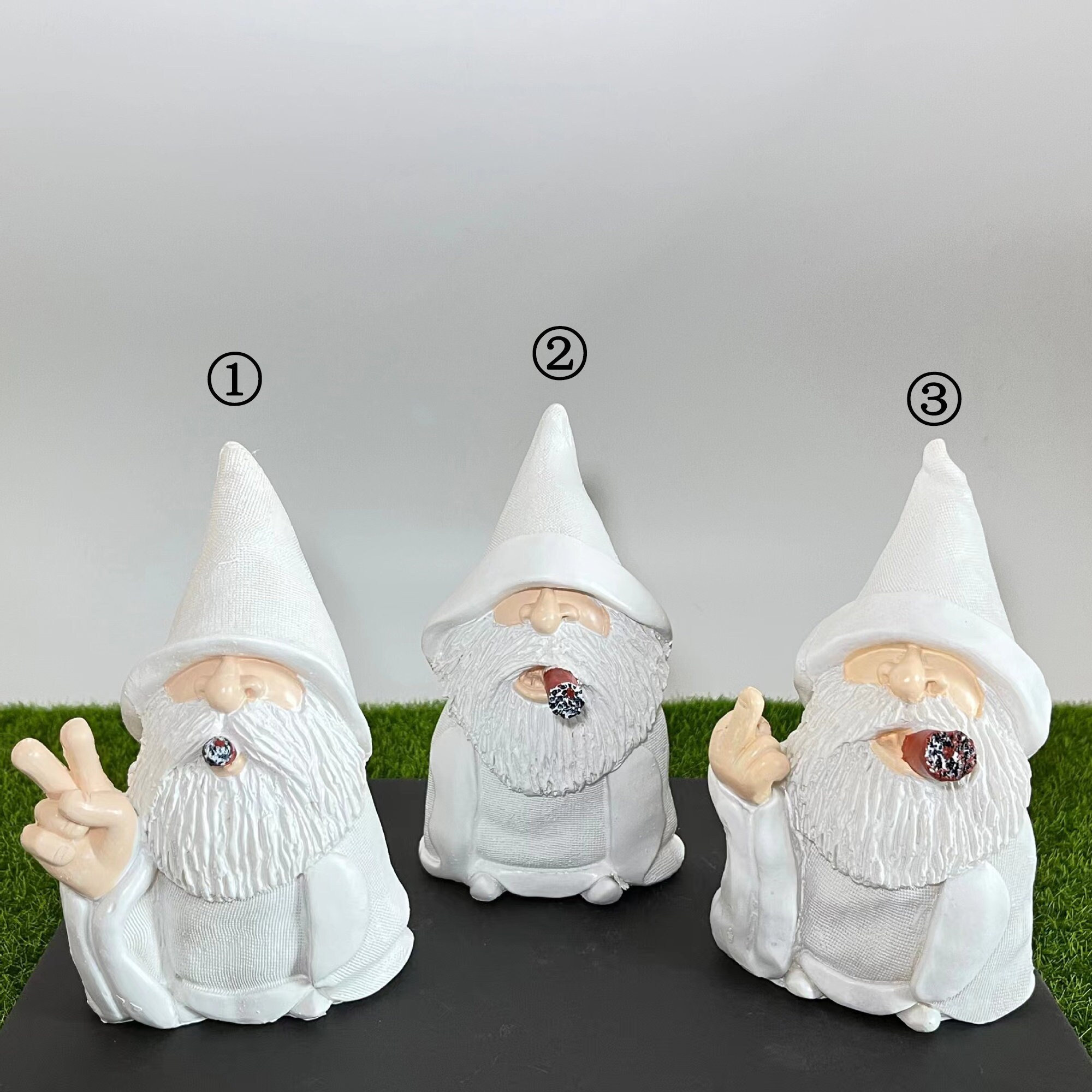 Funny Garden Gnome Statue Middle Finger Smoking Wizard Gnome Cool Old
