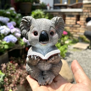 Reading Koala Statue Resin Bookshelf Decor Abstract Koala Sculptures Desktop Collection Koala Statues Book lover gift papier Mache sculpture