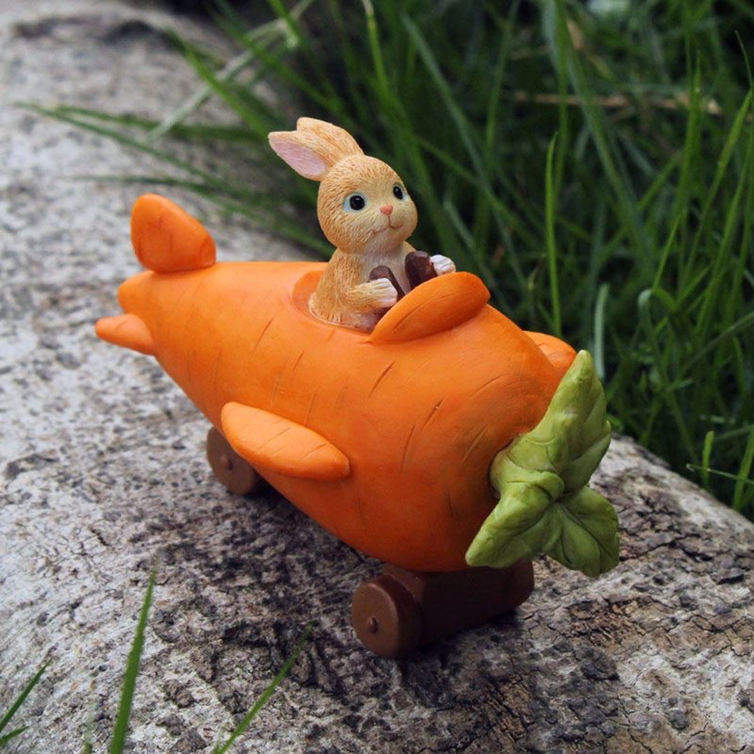 Rabbit Statue Resin Rabbit Driving Carrot Car Bunny Sculptures Etsy