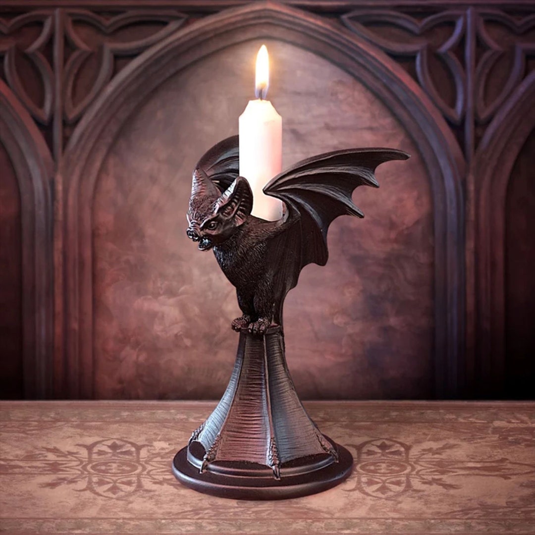 Bat Candle Holder Resin Gothic Bat Candlestick Bat Figurine Vintage