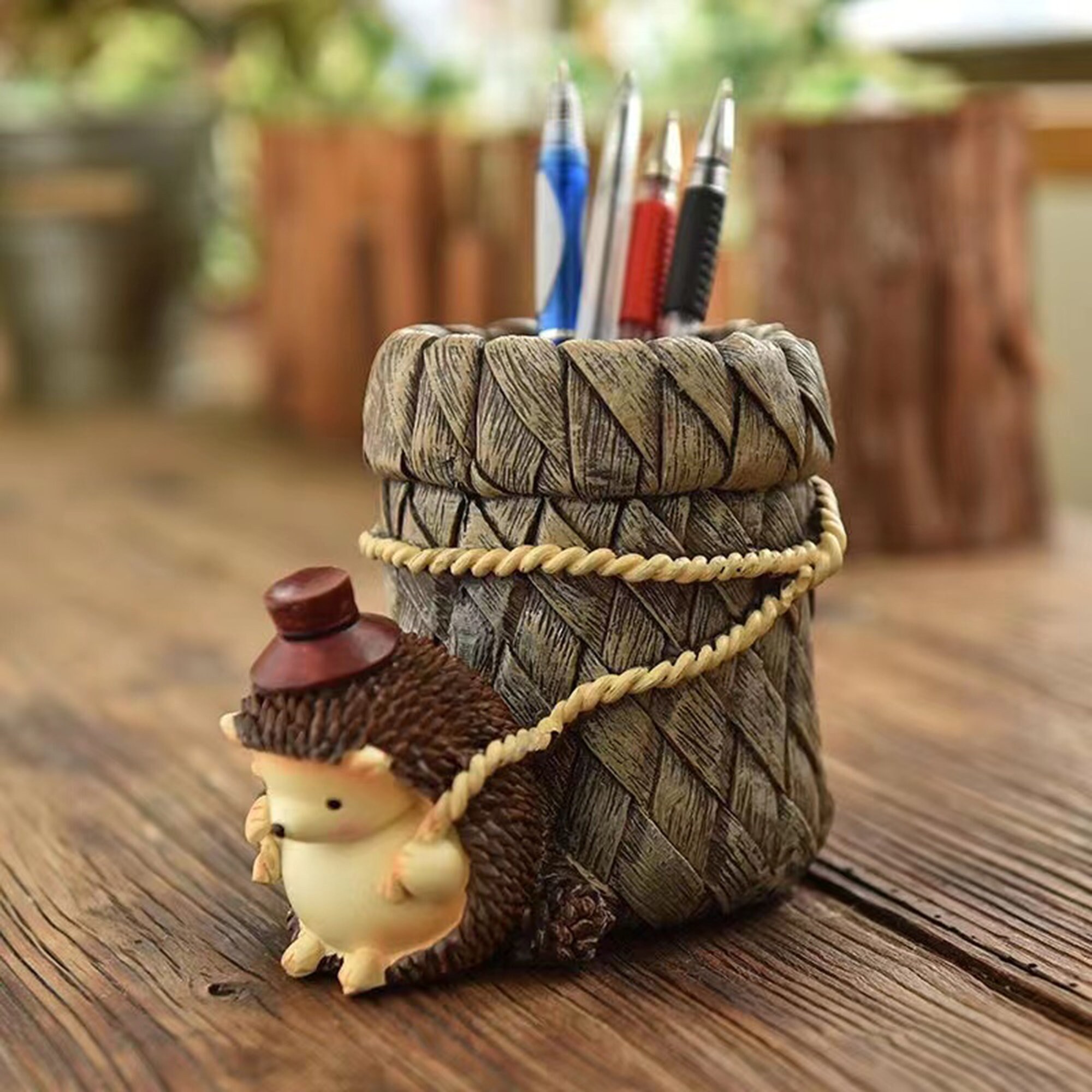 Hedgehog Pen Holder Resin Pen Container Hedgehog Figurine Etsy