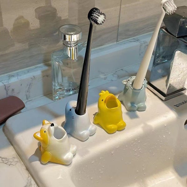 Toothbrush Holder Resin Pen Holder Animal Toothbrush Holder Fairy Dog Figurine Spoon Holder Shark Figurine Duck Statue Toothbrsuh Container