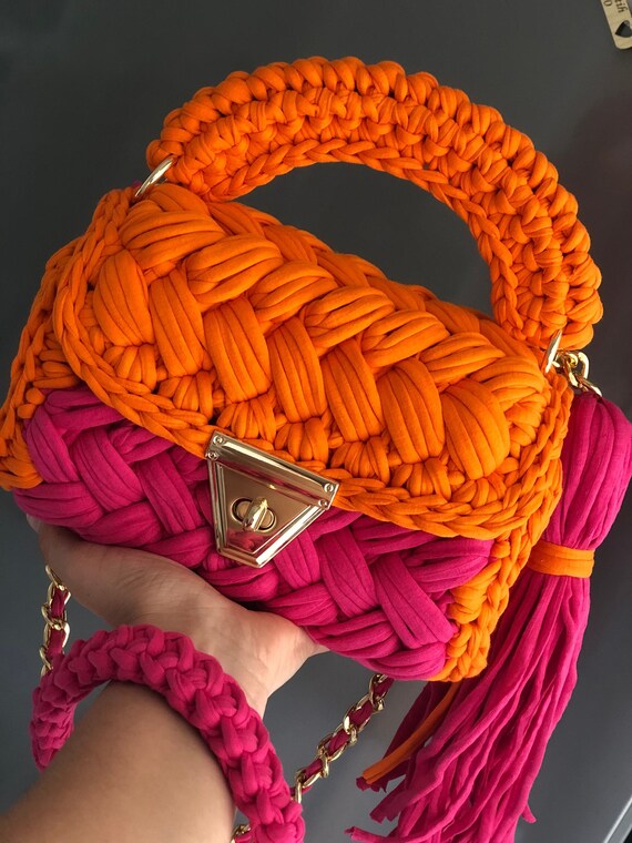 Handmade Crochet Colorful Bag / Knitted Orange Bag / Etsy