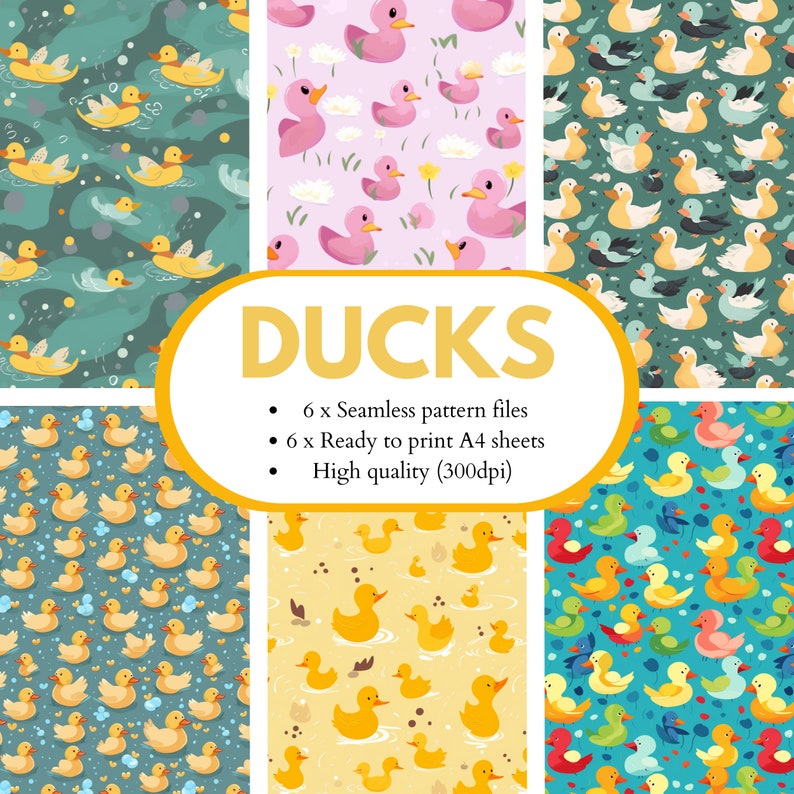 Duck Pattern Digital Paper Cute Pastel Animal Design Printable ...