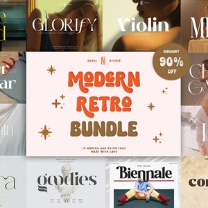 Pacchetto di caratteri Mega retrò: caratteri distinti, stili di visualizzazione vintage, collezione moderna per Canva, Procreate, Cricut, loghi e branding, Farmhouse