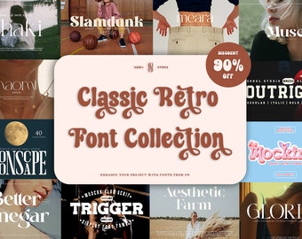 Modern Retro Font Bundle Collection - Font Bundle, Cricut Font, Font Bundle for Cricut, Groovy Fonts, Farmhouse Fonts, Retro Font