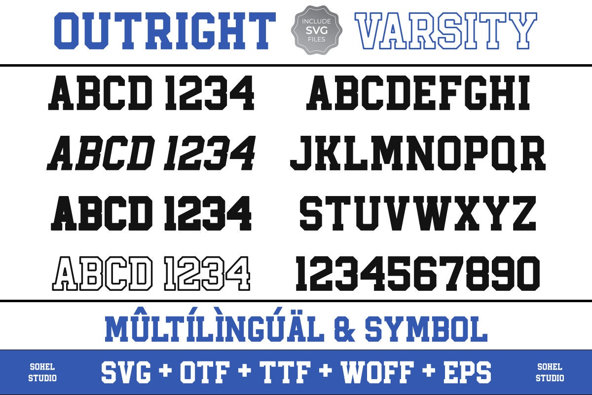 Outright – Varsity Font SVG + TTF, Varsity Alphabet, Sports Font, School Font, Digital Download, 1 svg .