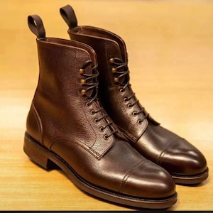 Bespoke Men&#39;s Handmade Elegant Brown Leather Ankle High Stylish Boot, Men&#39;s Genuine Leather  Dress Up Formal Wear Boot