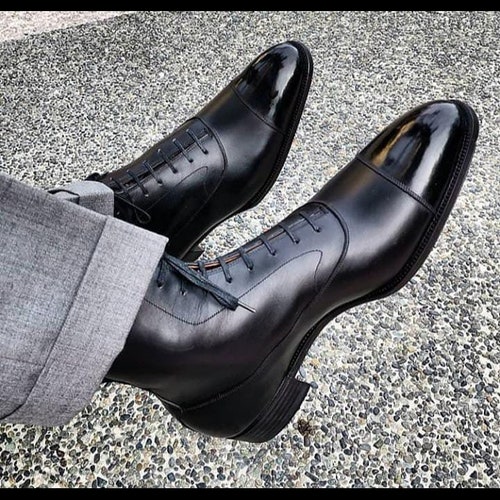 Bespoke Men's Handmade Elegant Black Leather Ankle High - Etsy