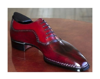 Bespoke Men's Handmade Burgundy leather Oxford Shoe, Men's Dress Up Formal Shoe, Men's Party Wear Shoe