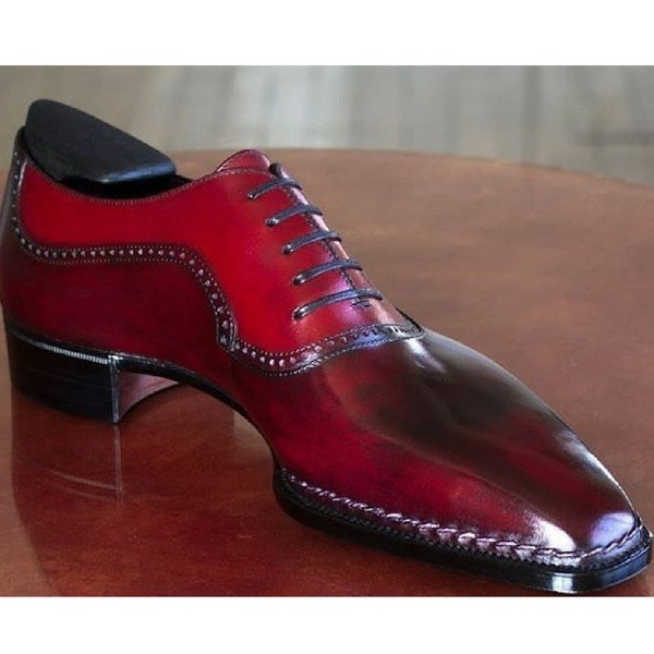 Bespoke Men's Handmade Burgundy leather Oxford Shoe, Men's Dress Up Formal Shoe, Men's Party Wear Shoe