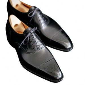 Maßgefertigter Herren-Oxford-Schuh aus schwarzem Leder, Herren-Dress-Brogue-Stil-Formalschuh, Herren-Party-Wear-Schuh