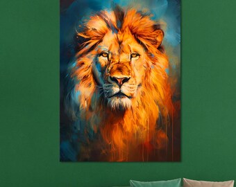 Colorful and Abstract Lion Wall Art, Lion Canvas Print, Modern Lion Wall Decor, Animal Art, Large Roll Printing, Large Framed Wall Art,