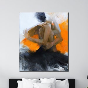 Dancing Couple Canvas Wall Art, Abstract Dancer Print, Black, White andYellow Dancer Decor Print, Large Roll Printing, Framed Wall Art,