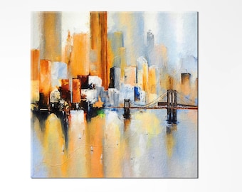 Abstract New York Wall Art Canvas, Modern New York Skyline Abstract Art Decor, Nyc Canvas Print Livingroom and Office Print, Ready to Hang