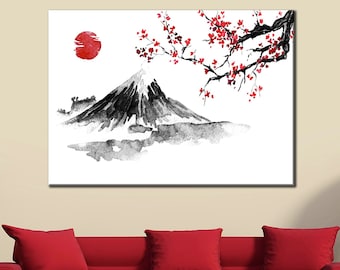 Fuji Mount Canvas Wall Art, Japanese Wall Art Decor, Minimalist Sakura Wall Canvas, Mount Fuji Wall Decor Prints, Roll or Ready to Hang,