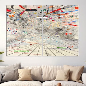 Julie Mehretu, Congress Modern Abstract Wall Art, Rainbow Abstract Print Decor Canvas, Modern Home and Office Canvas Art, Roll Printing