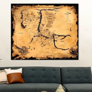 Karte von Mittelerde Leinwanddruck, Herr der Ringe Leinwand Wandkunst, Spielzimmer Dekor, extra große Rolle oder fertig zum Aufhängen Karte Leinwand,
