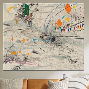 Julie Mehretu, Modern Abstract Wall Art, Rainbow Abstract Print Decor Canvas, Modern Home and Office Canvas Art, Roll Printing