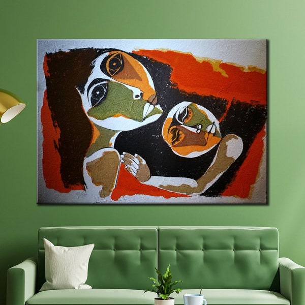 Oswaldo Guayasamin Wall Art Canvas, Mother and Baby Decor Print, Mother and Daughter Print, Famous Canvas Decor, Roll or Ready to Hang