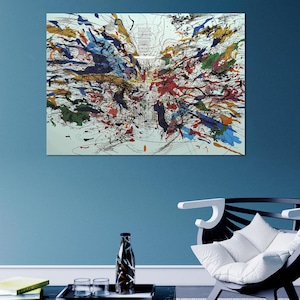 Julie Mehretu, Congress Modern Abstract Wall Art, Rainbow Abstract Print Decor Canvas, Modern Home and Office Canvas Art, Roll Printing