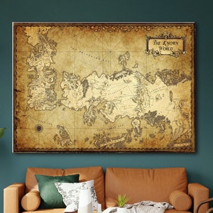 Westeros Karte Druck, Game of Thrones Geschenke Wandkunst, Tv-Serie Dekor Leinwand, Fantasy Karte Leinwand Wandkunst, Rolle oder fertig zum Aufhängen