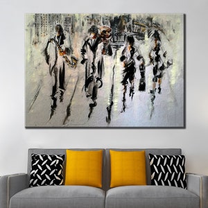 Jazz Musicians Men Wall Art Canvas, Walking Jazz Musicians Canvas Wall Art, Jazz Music Wall Art Print Decor, Painting Effect Canvas Decor,