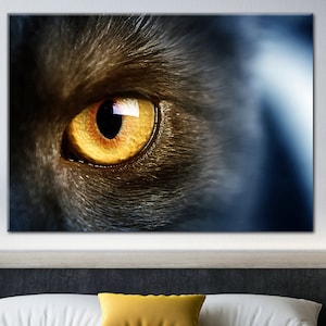 Black Puma Eye Wall Art Canvas, Black Panther Eye Decor Print, Wild Animals Wall Decor Art, Mountain Lion Canvas, Roll or Ready to Hang