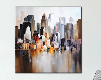 Abstract New York Wall Art Canvas, Modern New York Skyline Abstract Art Decor, Livingroom and Office Canvas Print, Ready to Hang, Nyc Canvas