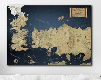 Mappa di Westeros, mappa del Trono di Spade, stampa su tela con mappa vintage, regali del Trono di Spade, il mondo conosciuto