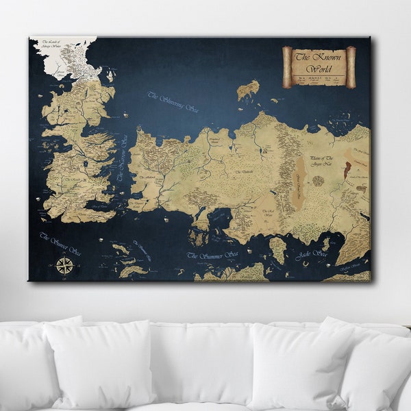 Westeros Map Art, Game of Thrones Map Wall Art, Vintage Map Decor Canvas Print,Game of Thrones Gifts, The Known World