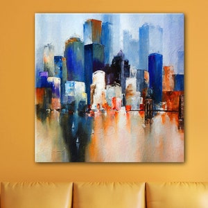Nyc Blue Abstract New York Wall Art Canvas, Modern New York Skyline Abstract Art Decor,  Livingroom and Office Canvas Print, Ready to Hang