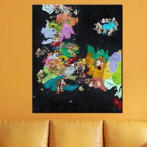 Game of Thrones Karte Wandkunst, Vintage Karte Dekor Leinwand, Westeros Karte Kunst, Karte Druck, große Rolle oder fertig zum Aufhängen, die bekannte Welt