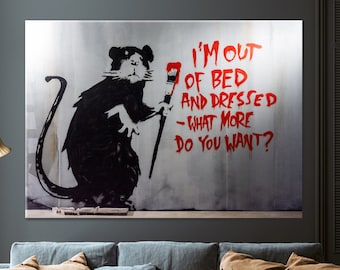 Banksy gekleidete Ratte Graffiti Leinwand Wandkunst, Straßenmaus Wandkunst Dekor, Straßenwand Leinwand, Banksy Wanddekor