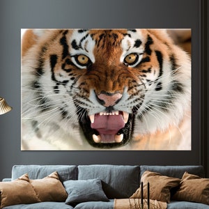 The Roaring Tiger Head Wall Art Canvas, Modern Wild Animal Decor Print, Large Roll or Ready to Hang Canvas, Multi Panels Canvas