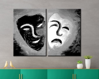 Comedy Tragedy Wall Art Canvas, Theatre Mask Wall Decor Print, Theater Artwork Decor Canvas, Roll or Ready to Hang, Theatre Lover Art
