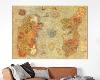 Stampa su tela con mappa di World of Warcraft, grafica del gioco World of Warcraft, decorazione da parete per sala giochi, tela extra large, in rotolo o pronta da appendere.