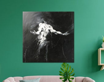 Black and White Male Dancer Canvas, Modern Dance School Wall Art Print, Extra Large Roll or Ready to Hang Canvas, Home Art Print,