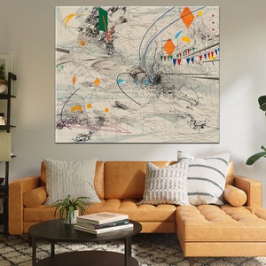 Julie Mehretu, Modern Abstract Wall Art, Rainbow Abstract Print Decor Canvas, Modern Home and Office Canvas Art, Roll Printing